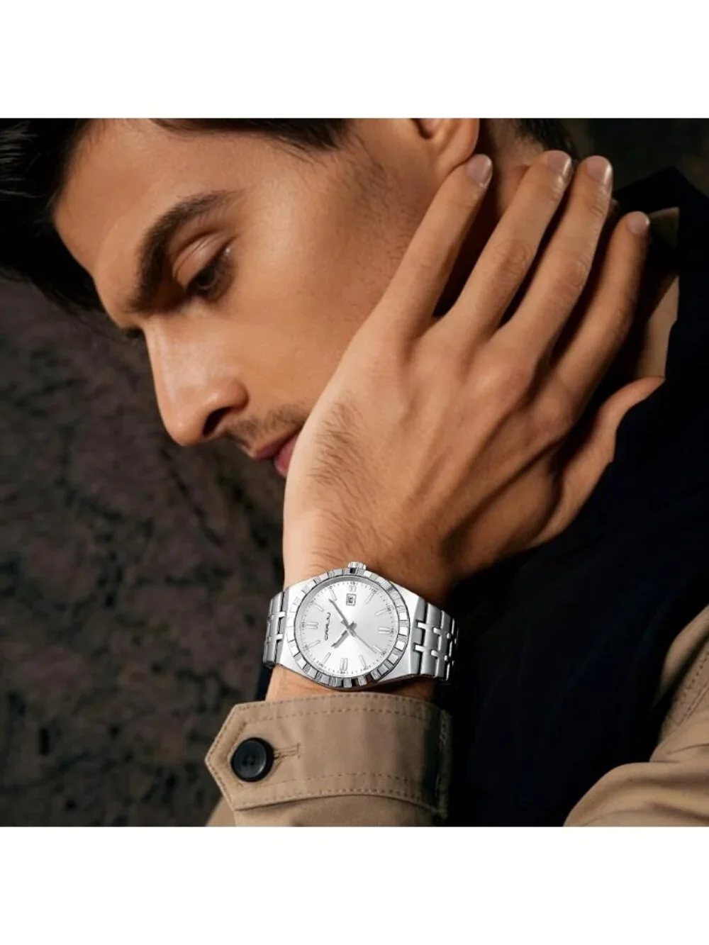 Men's Silver White Luxury Luminous Analog Quartz Fashion Casual Wrist Watches